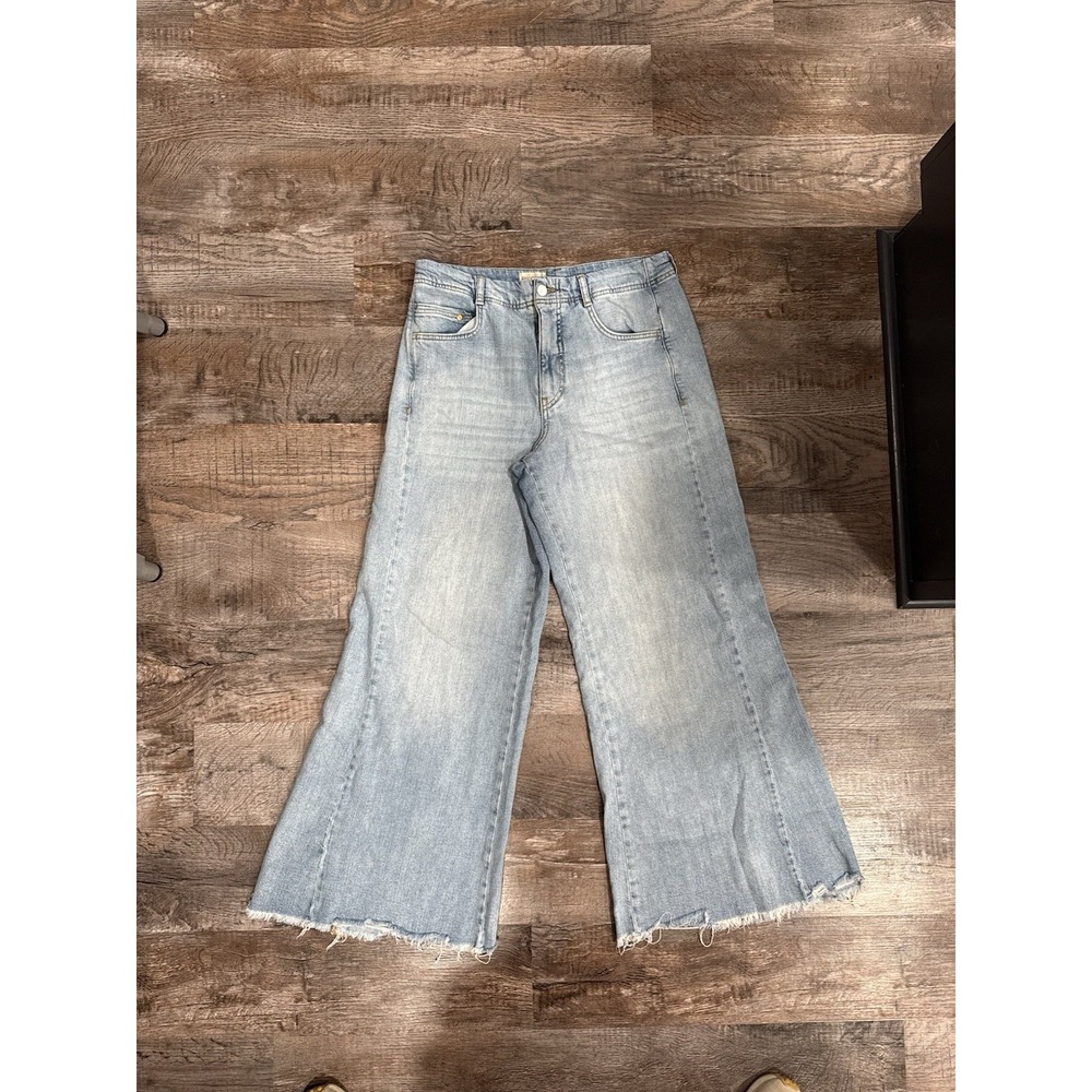 Pilcro Anthropologie Women's High Waist Wide Leg Crop Jeans Light denim 28